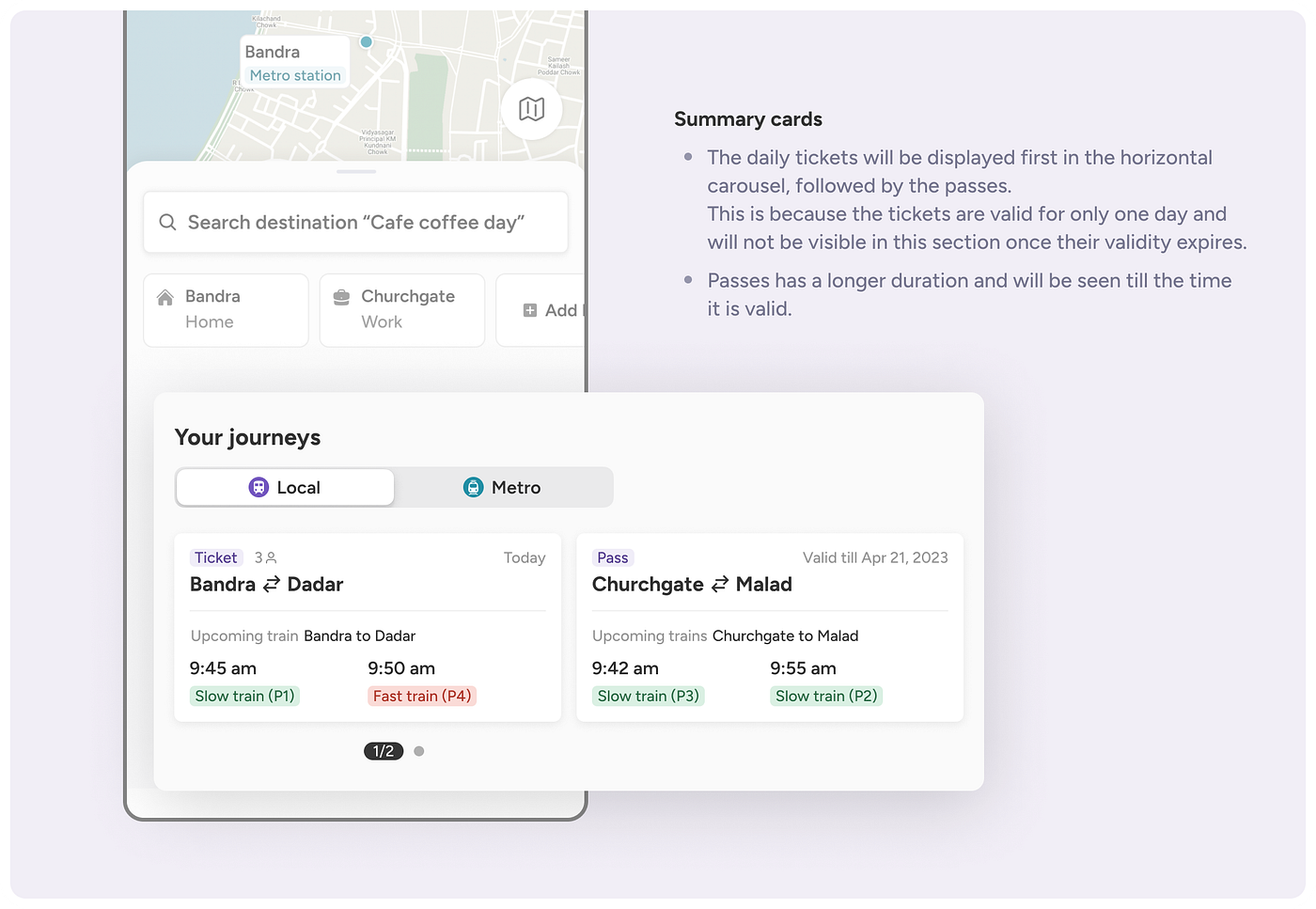 Home screen with booked journeys