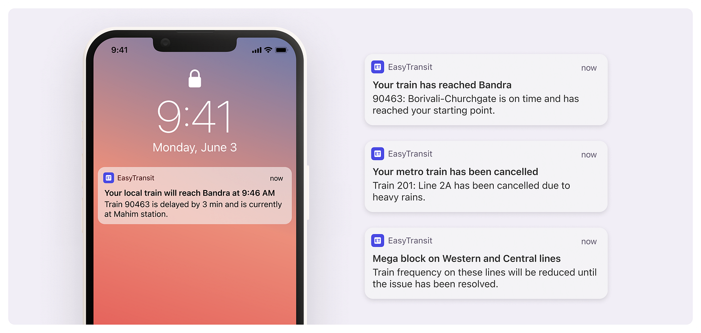 Push notifications for a delayed and a cancelled train